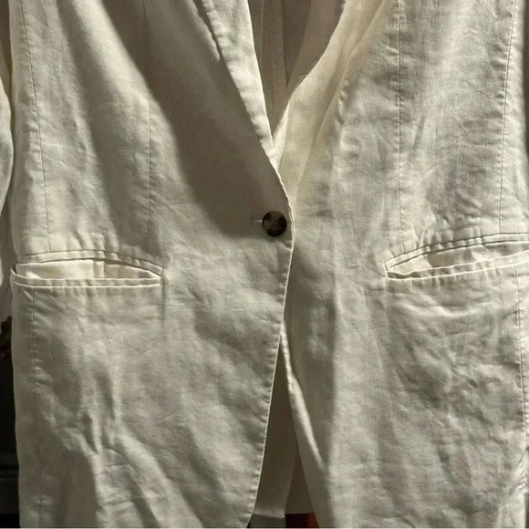 Club Monaco Linen Blazer Long Sleeves Front Button Collared Neck ivory Size 4 - Picture 7 of 8
